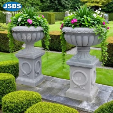 White Marble Planter with Pedestal, JS-P260