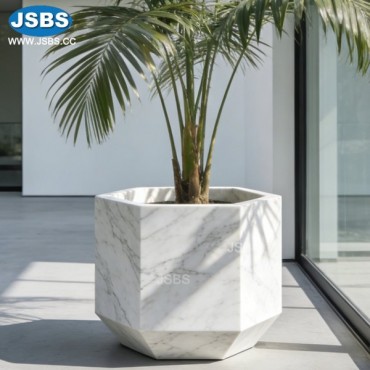White Marble Geometric cutting Planter, JS-P301