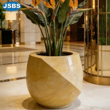 Cream Marble Geometric cutting flower pot, JS-P303