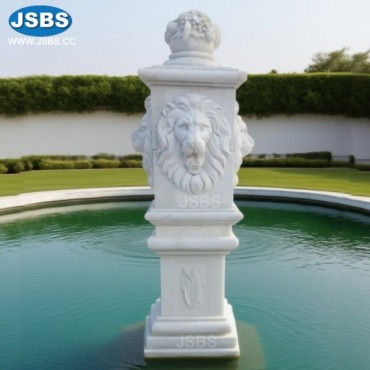 White Marble Lion Head Water Fountain Center, JS-FT307