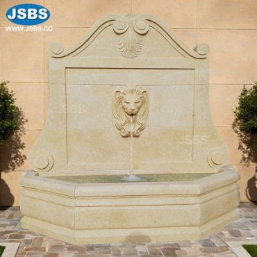 Cream Marble Lion Head Wall Fountain, JS-FT292