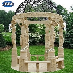 Hand Carved Cream Marble Garden Gazebo, Hand Carved Cream Marble Garden Gazebo