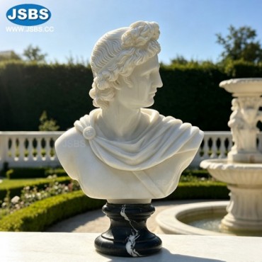 Marble Apollo Bust Sculpture on Black Base, JS-B148