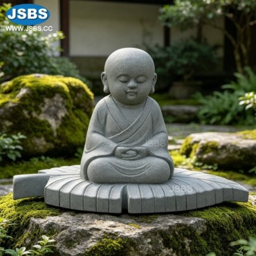 Granite Little Monk on Leaf Statue, JS-C432