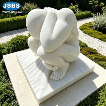 white Marble Crouching Figure Garden Sculpture, JS-C519