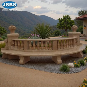 Yellow Marble curved Lion Head Long Bench, Yellow Marble curved Lion Head Long Bench