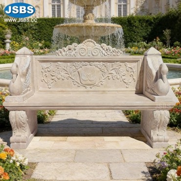 Cream Marble Swan Bench with back, Cream Marble Swan Bench with back