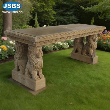 Sandstone lion bench seat, Sandstone lion bench seat