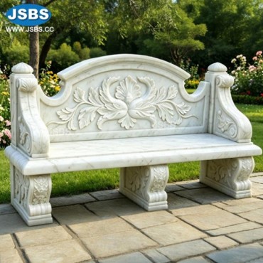 White marble Bench with carved Back, JS-T218