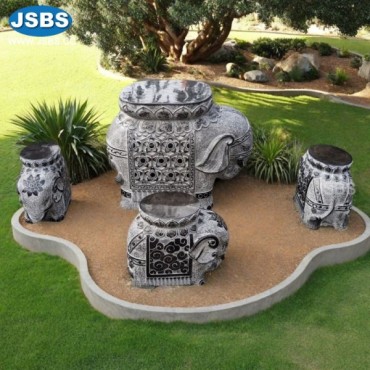 Black Marble Elephant Table & Stool, js-t175